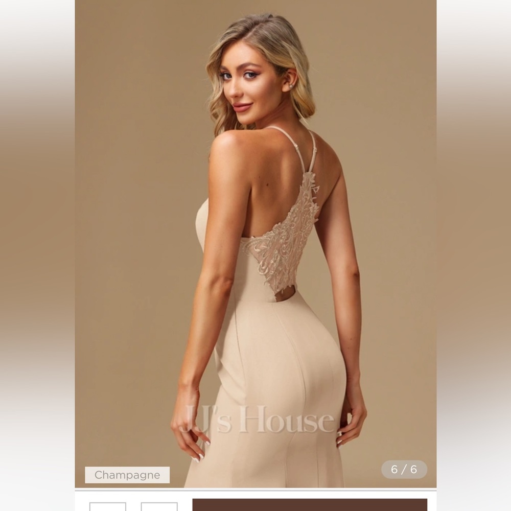 A-line High Neck Floor-Length Chiffon Lace Bridesmaid Dress- JJ’s House- size 12